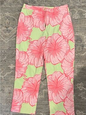 Lilly Pulitzer Pink & Light Green Floral Cropped Pants